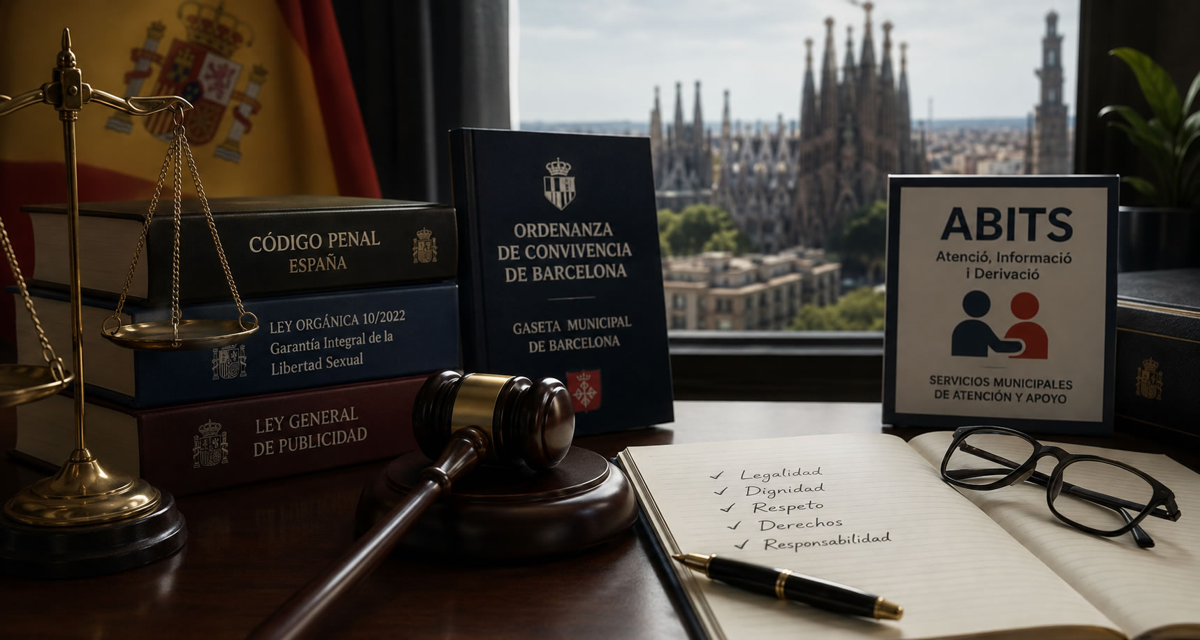 Rappresentazione editoriale del quadro legale applicabile a Barcellona